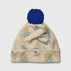 Шапка c помпоном Китайский орнамент Феникс