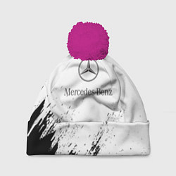 Шапка с помпоном Mercedes-Benz - White texture, цвет: 3D-малиновый