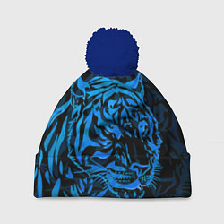 Шапка с помпоном Голубой тигр Blue, цвет: 3D-тёмно-синий