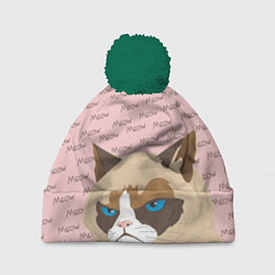 Шапка с помпоном Angry Cat Злой кот, цвет: 3D-зеленый