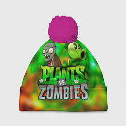 Шапка с помпоном Plants vs Zombies горохострел и зомби, цвет: 3D-малиновый