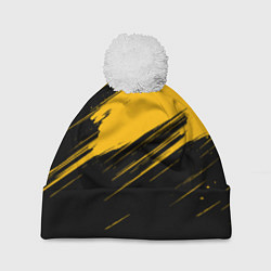 Шапка с помпоном Black and yellow grunge, цвет: 3D-белый