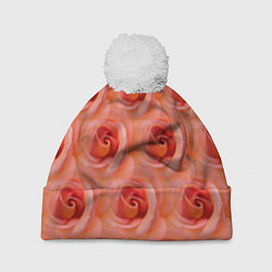Шапка с помпоном Розы - цветы - паттерн, цвет: 3D-белый