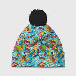 Шапка с помпоном Поп арт пузыри, цвет: 3D-черный