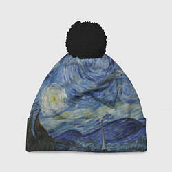 Шапка с помпоном Звездная ночь Ван Гога, цвет: 3D-черный