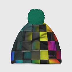 Шапка с помпоном Colored Geometric 3D pattern, цвет: 3D-зеленый