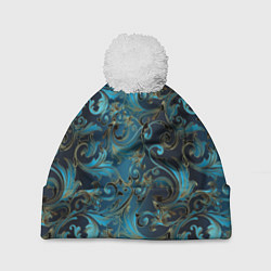 Шапка с помпоном Blue Abstract Узоры, цвет: 3D-белый