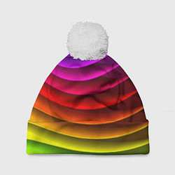 Шапка с помпоном Color line neon pattern Abstraction Summer 2023, цвет: 3D-белый