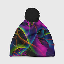 Шапка с помпоном Vanguard neon pattern Авангардный неоновый паттерн, цвет: 3D-черный