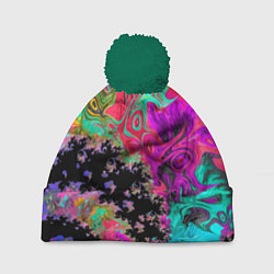 Шапка с помпоном Сюрреалистическая фрактальная композиция Мода Surr, цвет: 3D-зеленый
