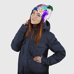 Шапка с помпоном Брызги и мазки разноцветных красок на белом фоне, цвет: 3D-зеленый — фото 2