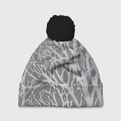 Шапка с помпоном Сomposition of branches Композиция из веток, цвет: 3D-черный