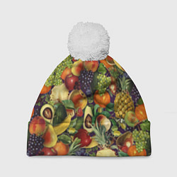 Шапка с помпоном Вкусные Летние Фрукты, цвет: 3D-белый