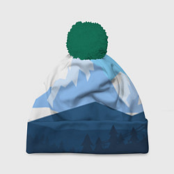 Шапка с помпоном Горы, лес, канатная дорога, цвет: 3D-зеленый