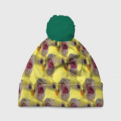 Шапка с помпоном Попугай Корелла Орёт Мем, цвет: 3D-зеленый