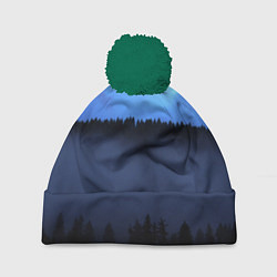 Шапка с помпоном Неоновое небо над лесом, цвет: 3D-зеленый