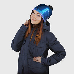 Шапка с помпоном Неоновый ночной город - Светло-синий, цвет: 3D-черный — фото 2