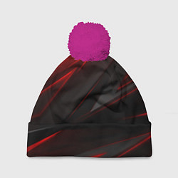 Шапка с помпоном Red and Black Geometry, цвет: 3D-малиновый
