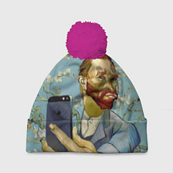 Шапка с помпоном Ван Гог Селфи - Арт Портрет, цвет: 3D-малиновый