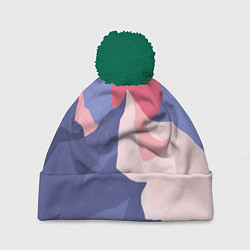 Шапка с помпоном Пейзаж гор и леса в стиле ретро, цвет: 3D-зеленый