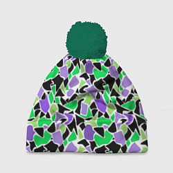 Шапка с помпоном Зелено-фиолетовый абстрактный узор, цвет: 3D-зеленый
