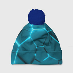 Шапка с помпоном Ледяные неоновые геометрические плиты, цвет: 3D-тёмно-синий