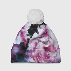 Шапка с помпоном Цветы Пионы Акварель, цвет: 3D-белый