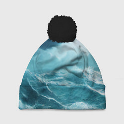 Шапка с помпоном Буря в море, цвет: 3D-черный