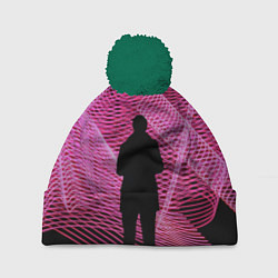 Шапка с помпоном Неоновые розовые волны и силуэт человека, цвет: 3D-зеленый