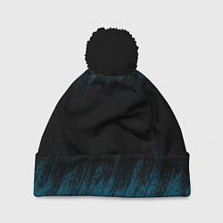 Шапка с помпоном Синие штрихи на черном, цвет: 3D-черный