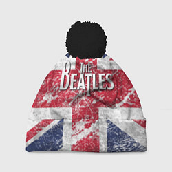 Шапка с помпоном The Beatles - лого на фоне флага Великобритании, цвет: 3D-черный
