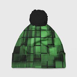 Шапка с помпоном Киберпанк броня - Зелёный металлические кубы, цвет: 3D-черный