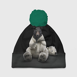 Шапка с помпоном Медведь в костюме ростовой куклы, цвет: 3D-зеленый
