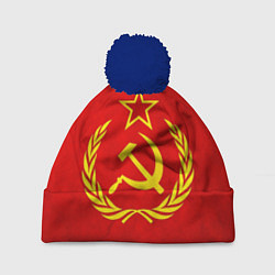 Шапка с помпоном СССР - старый флаг, цвет: 3D-тёмно-синий
