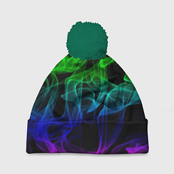 Шапка с помпоном Разноцветный неоновый дым, цвет: 3D-зеленый