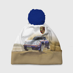 Шапка с помпоном Porsche - гонки в пустыне, цвет: 3D-тёмно-синий