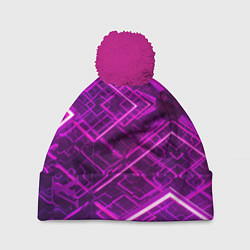 Шапка с помпоном Абстрактные геометрические фиолетовые объекты, цвет: 3D-малиновый