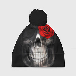 Шапка с помпоном Роза на черепе, цвет: 3D-черный