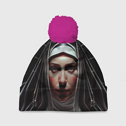 Шапка с помпоном Нейросеть: монахиня, цвет: 3D-малиновый