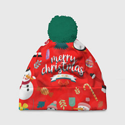 Шапка c помпоном Merry christmas art