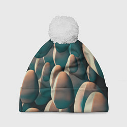 Шапка с помпоном Множество абстрактных летающих камней, цвет: 3D-белый