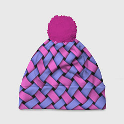 Шапка с помпоном Фиолетово-сиреневая плетёнка - оптическая иллюзия, цвет: 3D-малиновый