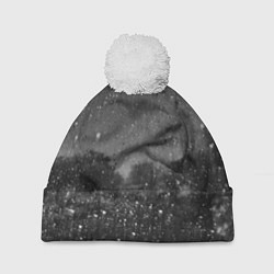 Шапка с помпоном Абстрактная тьма и следы белой краски, цвет: 3D-белый