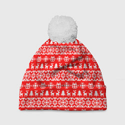 Шапка с помпоном New Years winter pattern, цвет: 3D-белый