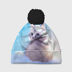 Шапка с помпоном Заснеженный котик, цвет: 3D-черный