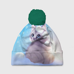 Шапка с помпоном Заснеженный котик, цвет: 3D-зеленый