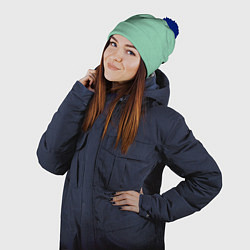 Шапка с помпоном Нежно зеленый в елочку, цвет: 3D-тёмно-синий — фото 2