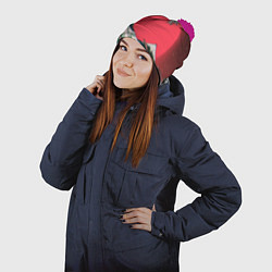 Шапка с помпоном Японская волна в красном цвете, цвет: 3D-малиновый — фото 2