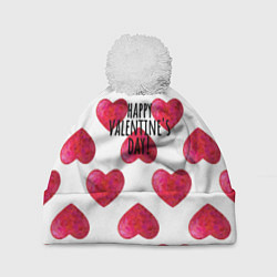 Шапка с помпоном Сердца из краски - паттерн на день святого валенти, цвет: 3D-белый