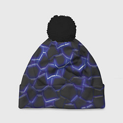Шапка с помпоном Синий неон и плиты, цвет: 3D-черный